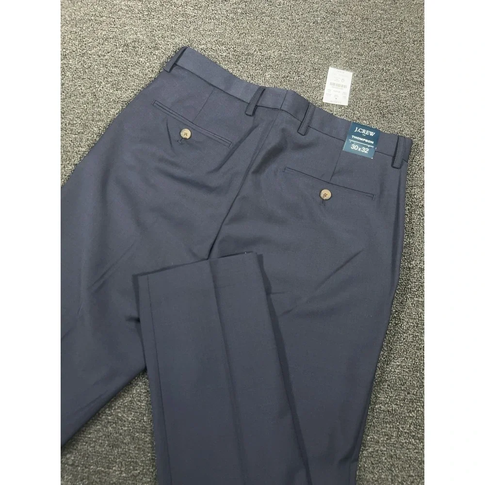 New J Crew Thompson Dress Pants Men 30x32 (Fits 32x32) Blue Tapered Wool Stretch